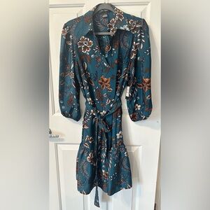 Jessica Howard Teal Floral 3/4 Sleeve Collared Dress,NWT